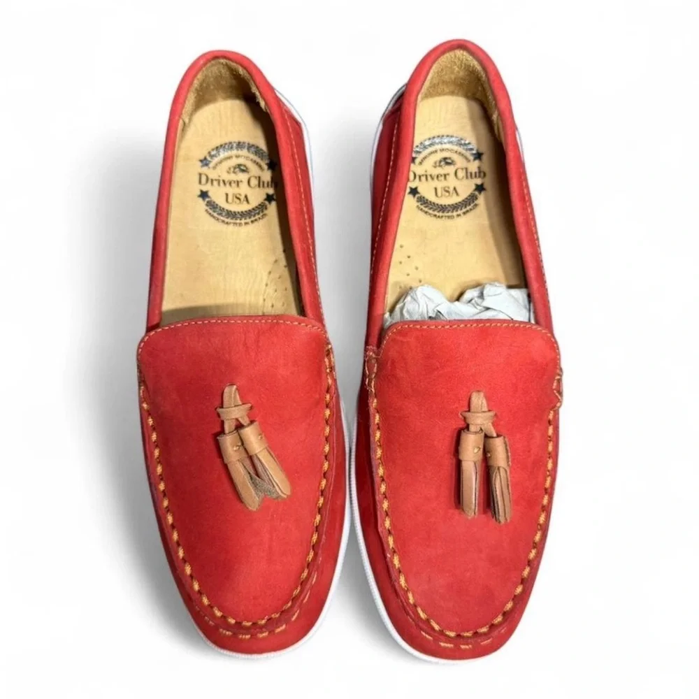 Driver Club USA Kids Johnson Ave Red Nubuck Leather Tassel Loafers Size 1.5